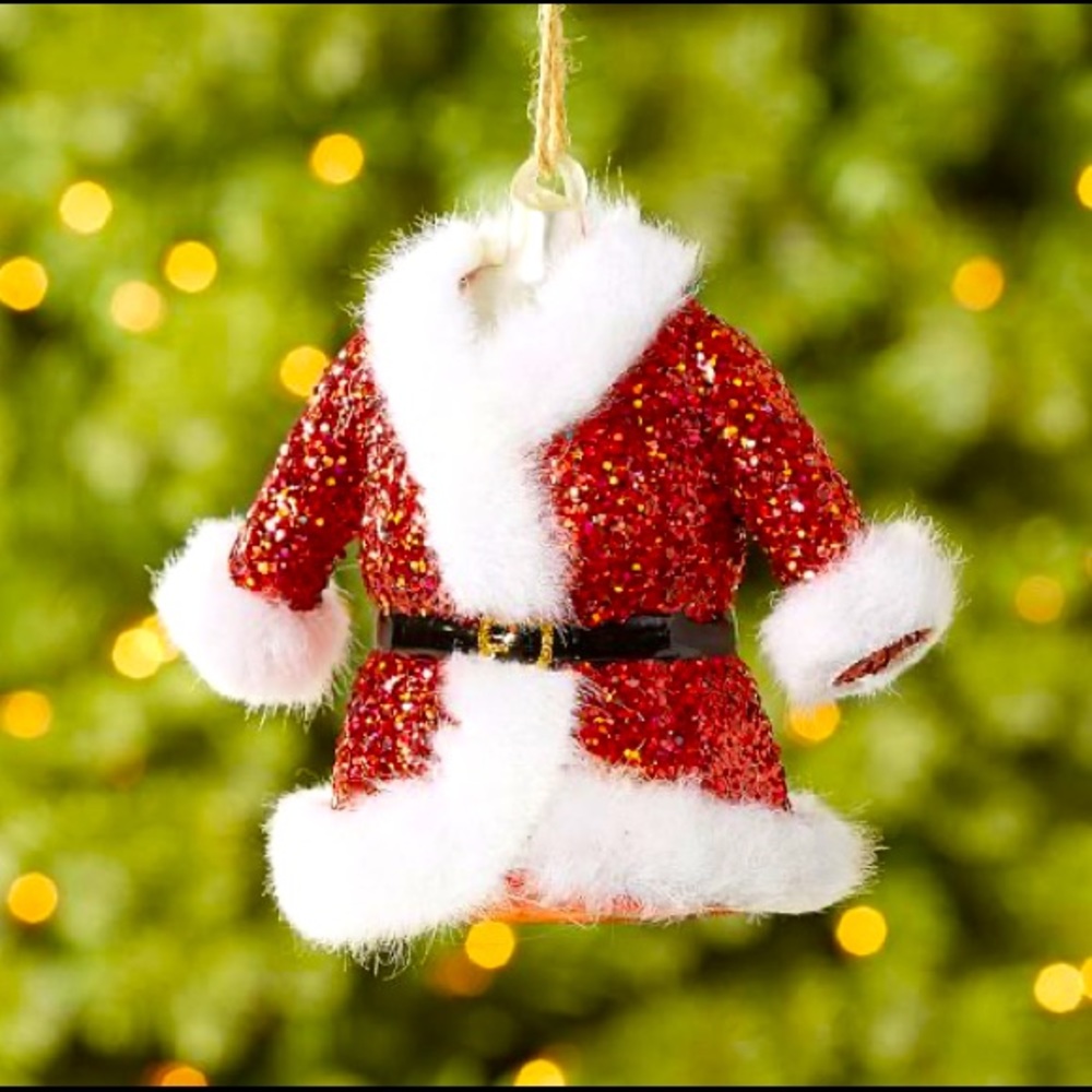 Pottery Barn Santa Suit Ornaments- Set of 5